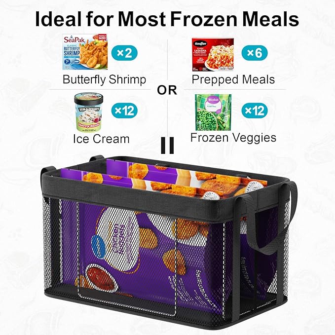 iSPECLE Freezer Organizer Bins - 3 Pack Large Stackable Deep Freezer Organizer Bins for 5 to 7 Cu.Ft Chest Freezers Easy Get Foods without Digging, Faster Freezing Better Freshness, Black