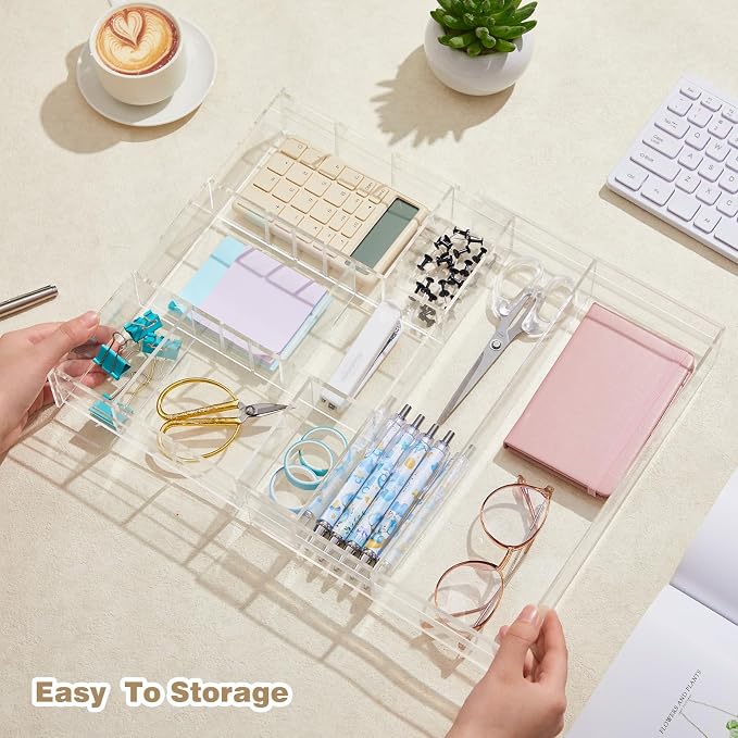 Briwooody Clear Acrylic Drawer Organizer Expandable, 9 Compartments, Small | - Image 5