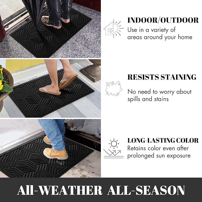 Yimobra Large Door Mat 47x24, All-Season Waterproof Outdoor Mats for Front Door Entrance with Drainage Holes, Heavy Duty Non-Slip Doormat for Garage Patio Entryway Indoor, Black