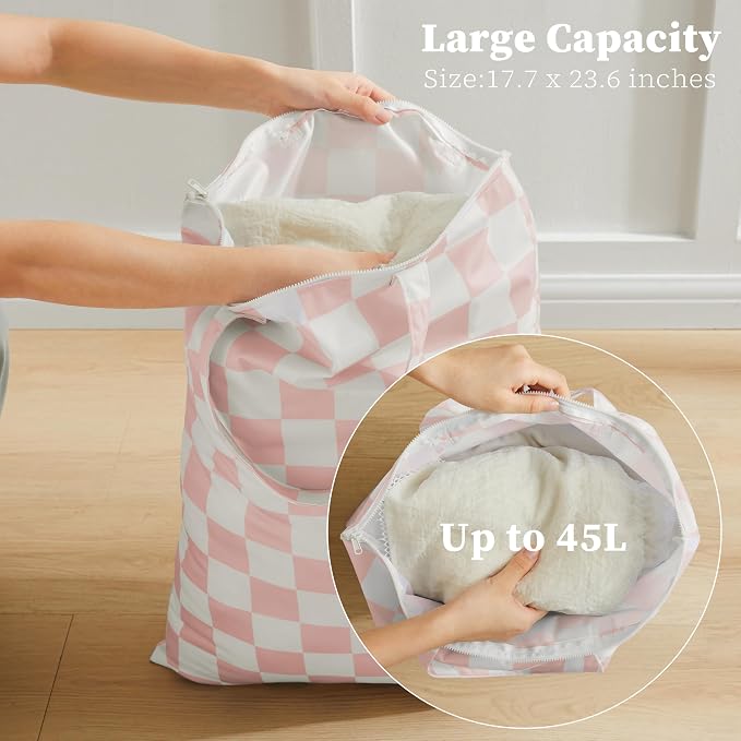 Ohocut Pink Checkered 2 Pcs Large Travel Laundry Bags - Image 6