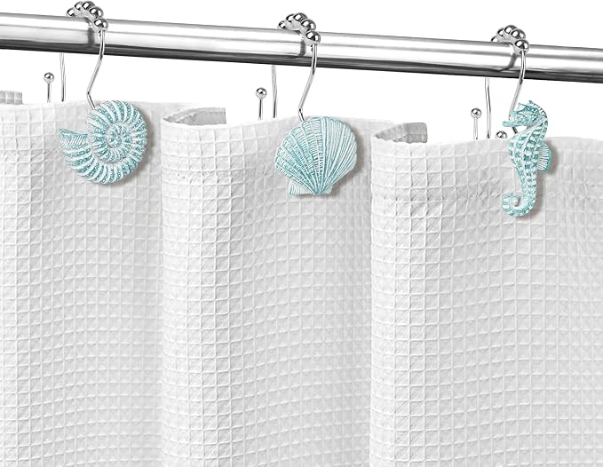 Sunlit Seashells Decorative Double Shower Curtain Hooks, Aqua Blue Ocean - Image 4