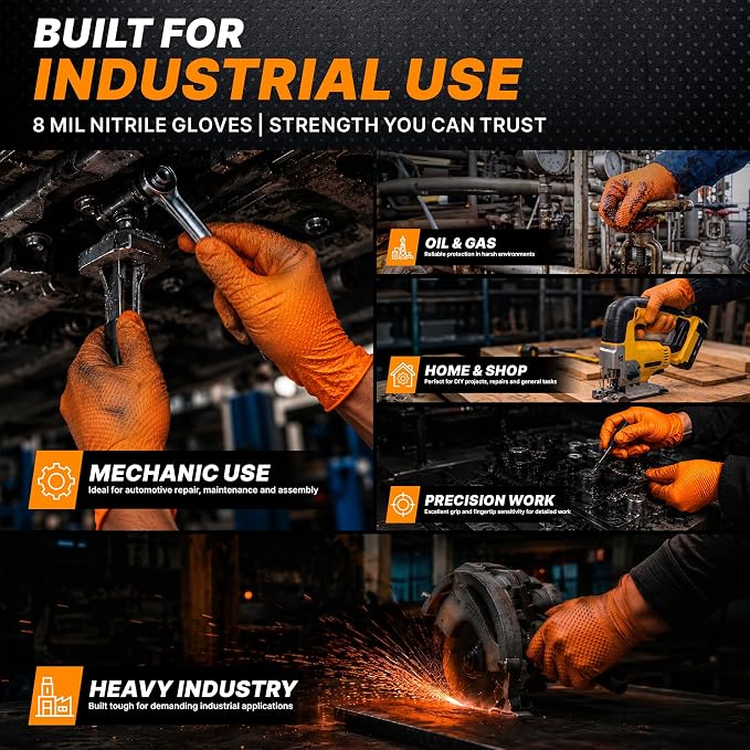 TitanFlex Heavy Duty Industrial Orange Nitrile Gloves, Gloves Disposable Latex - Image 5