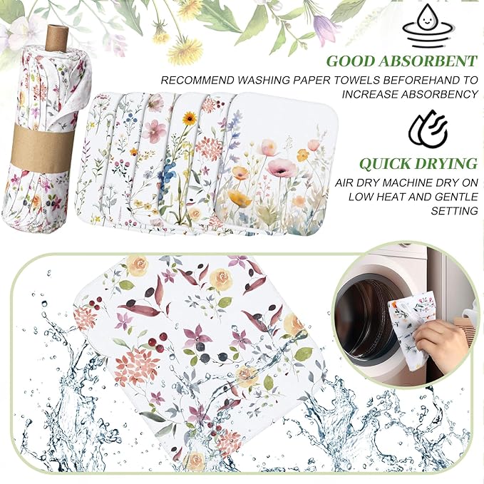 Reusable Kitchen Cloths Cotton Towel, 36 Pack, Wildflowers - Image 2