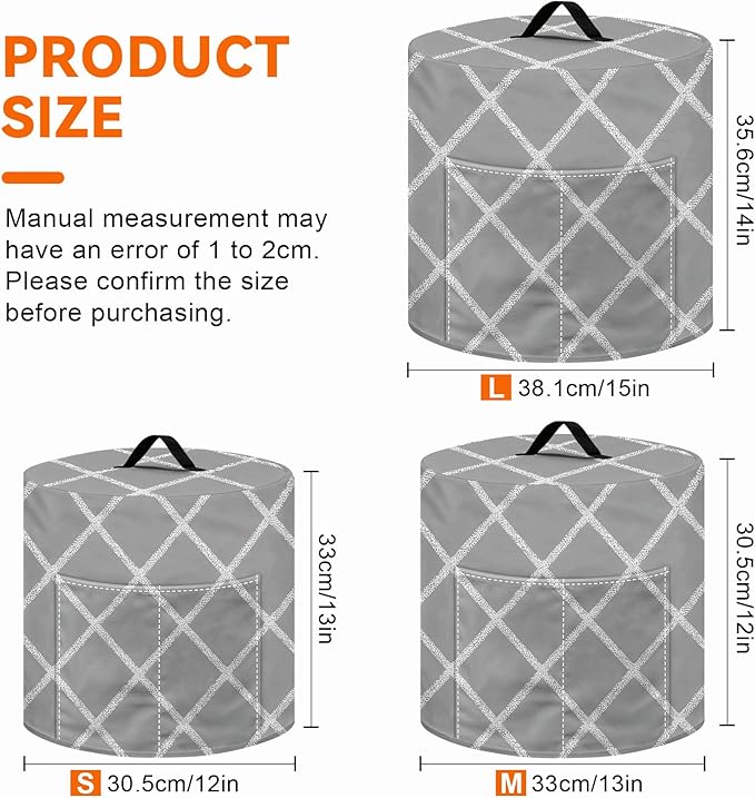 Kitchen Appliance Accessories Dust Cover for 3-6-8 Quart Instant Pot, Pressure Cooker, Air Fryer & Crock Pot,Decorative Appliance Cloth Cover with Top Handle & Storage Pockets (Grey, 8 Quart)