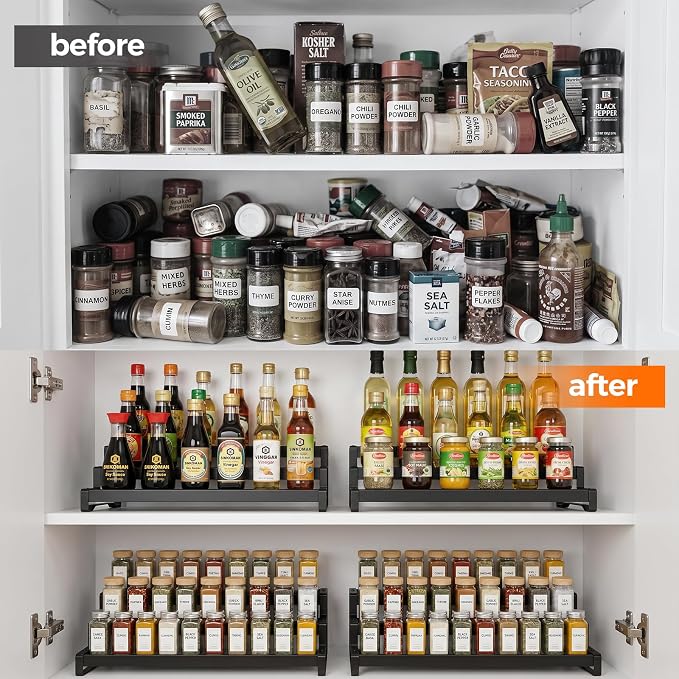 Spice Rack Organizer for Cabinet, 3-Tier Expandable 14.37"–26.02" Seasoning - Image 4