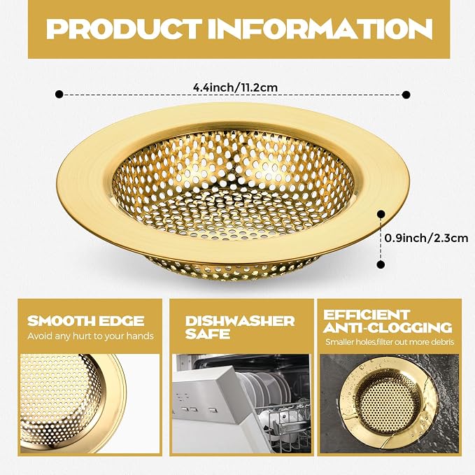Retisee 2 Pcs Kitchen Sink Drain Strainer 4.4 Inch, Brushed Gold - Image 2