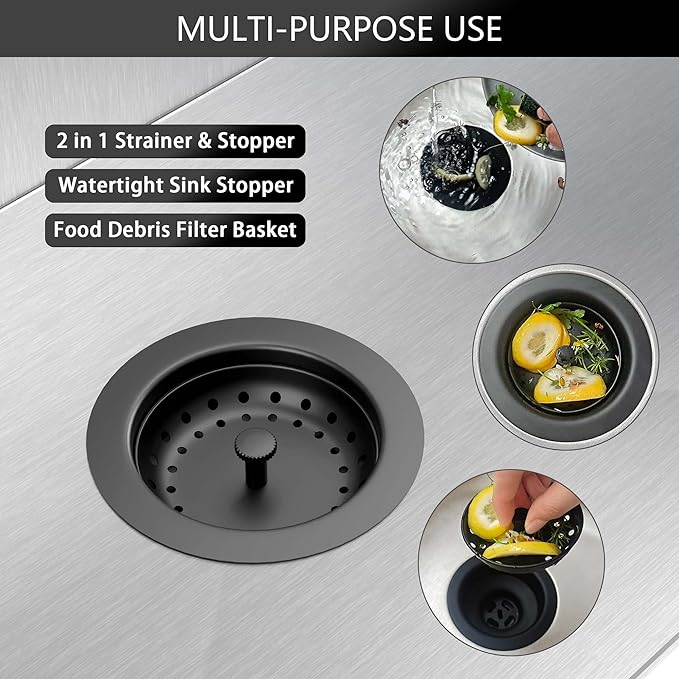Black Sink Drain 3-1/2 Inch Matte Black Kitchen Sink Drain Strainer Assembly Kit - Image 2
