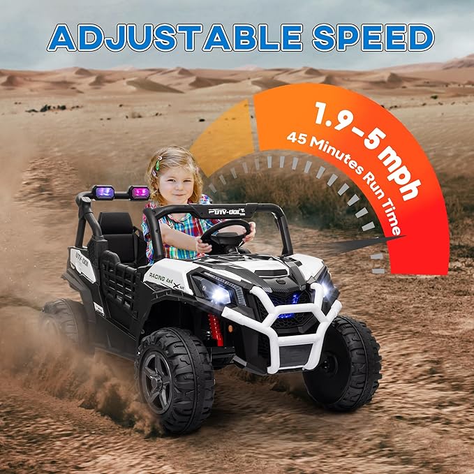 Qaba 24V 2 Seater Ride on Car, Electric Off-Road UTV Truck w/Parent Remote Control, Music, Lights, Ride on Toy for Kids Ages 3-8, White