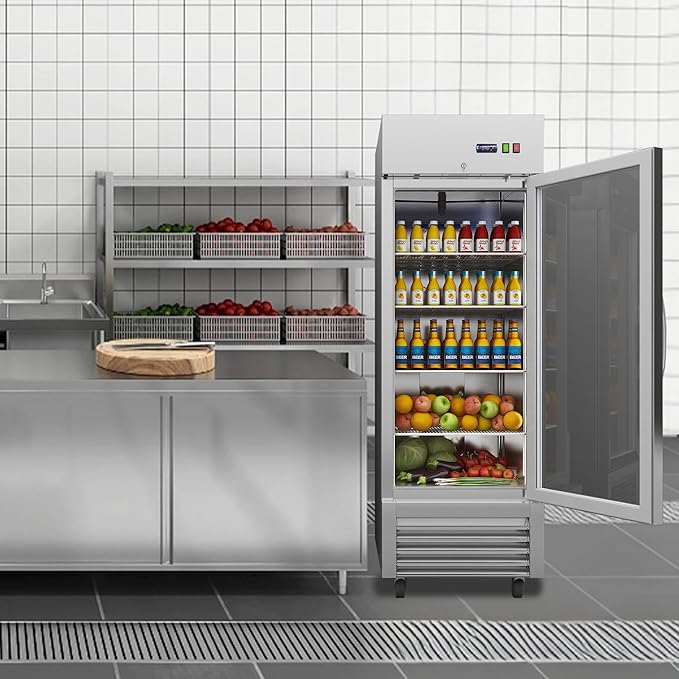 JINSONG 27" Commercial Refrigerator with Single Solid Door, 23 cu.ft Stainless Steel Reach-in Refrigerator for Restaurant, Bar, Shop, Residential