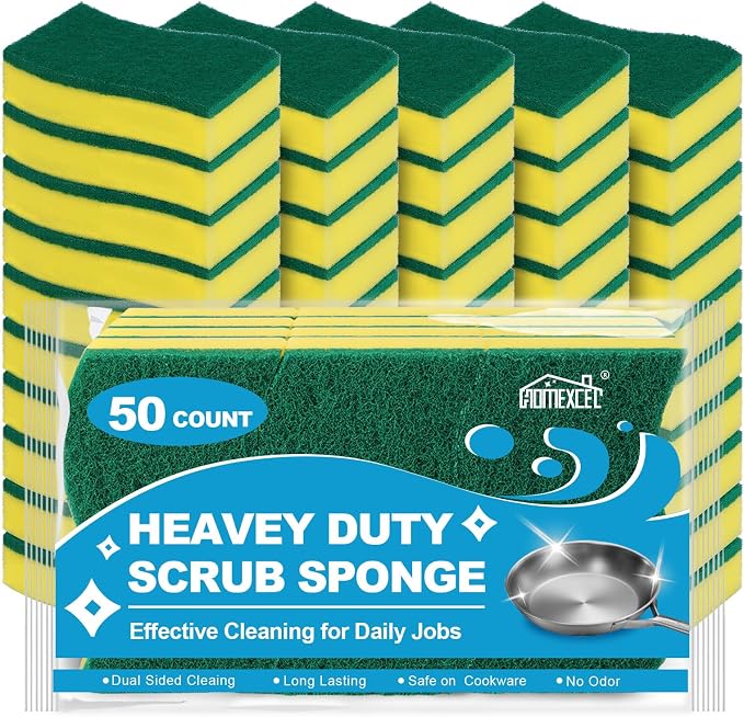 HOMEXCEL 50PK Sponges Kitchen, Heavy Duty Dish Scrubber Sponge by HOMEXCEL