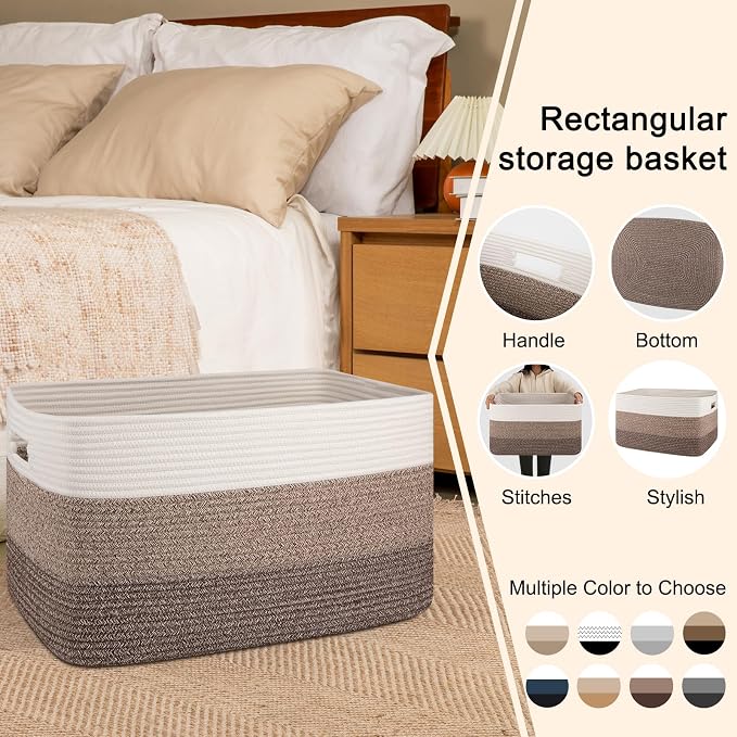 OIAHOMY Blanket Basket Laundry Basket Dog Toy Basket 75L Dark Brown - Image 5