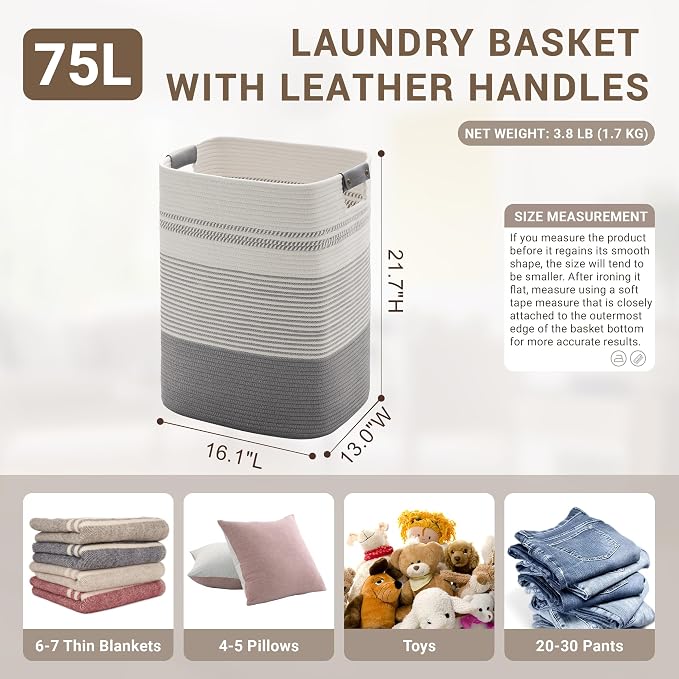 75L Tall Woven Laundry Basket Hamper - Image 2
