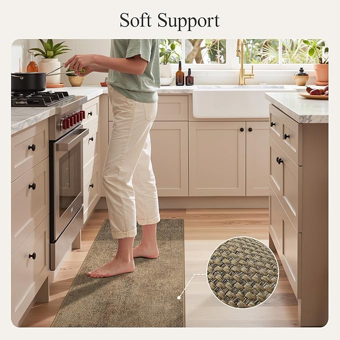 GENIMO Kitchen Mats for Floor 2PCS, Washable Absorbent Runner Rugs for Kitchen, 20"x48"+20"x32", Cushioned Non Slip Kitchen Rugs for Kitchen Floor, Standing Mat Rug for Home, Sink, Laundry, Jute
