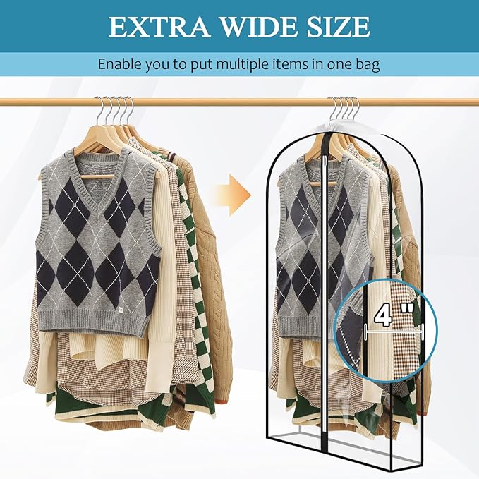 40" All Clear Garment Bags for Hanging Clothes, Plastic Garment Covers - Image 2