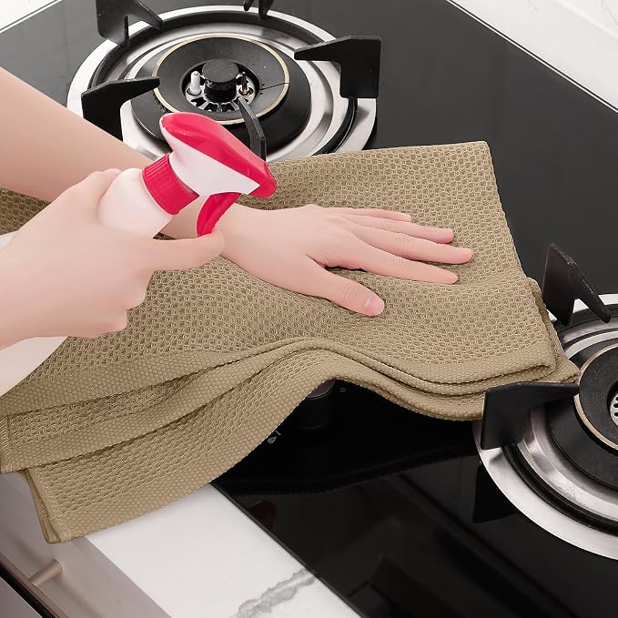 Homaxy 100% Cotton Oversized Waffle Weave Kitchen Towels 4-Pack, Tan | 20 x 28 - Image 5