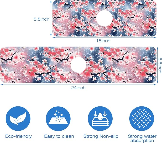 Japanese Pink Cherry Blossoms Dish Drying Mat - Image 3
