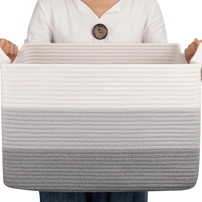 OIAHOMY Woven Blanket Basket Laundry Basket Dog Toy Basket Gradient Grey by MasterofSpaceOptimization