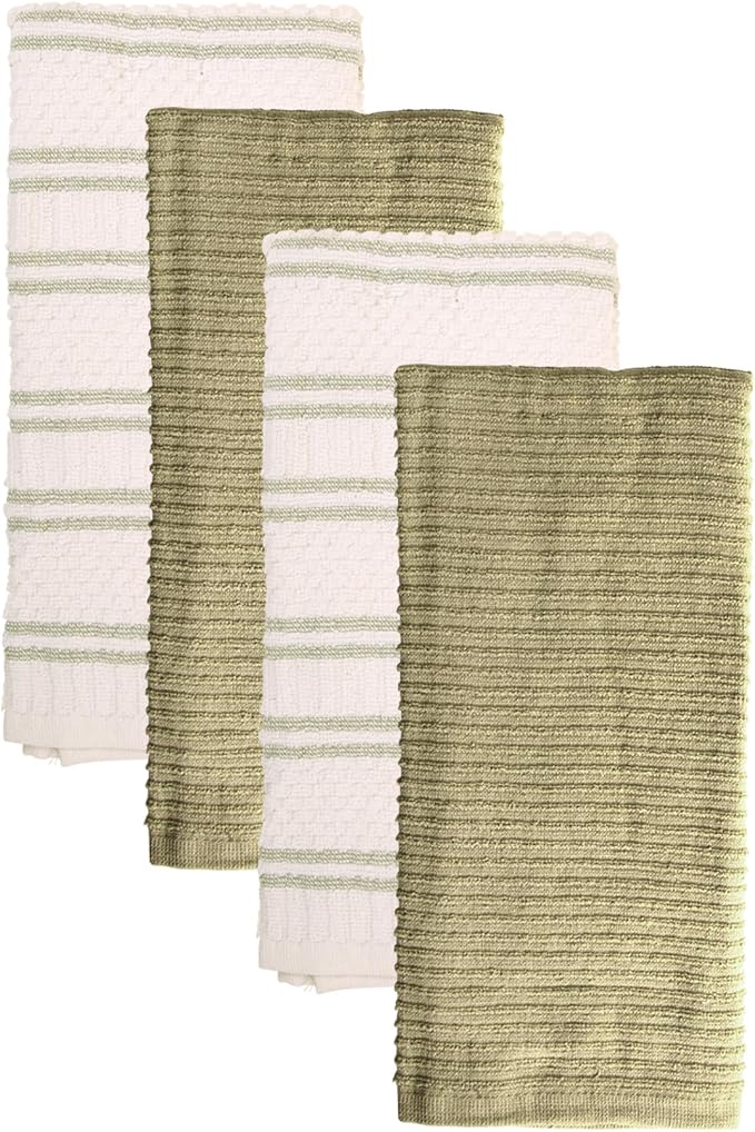 Kitchen Towels, Cotton Hand Towels, Sage Green and Cream Ribbed - Image 8