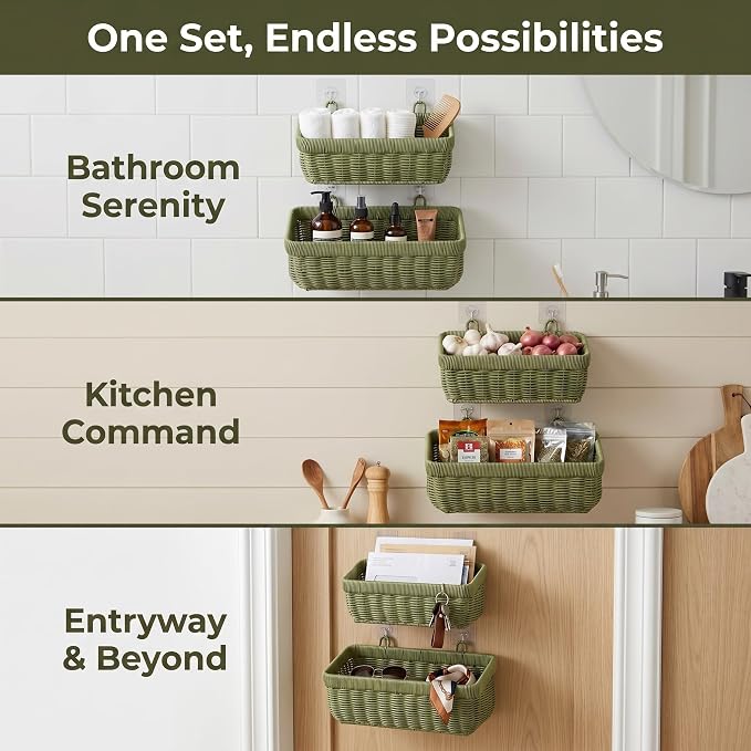 Wall Baskets Set of 2, Wicker-Style Hanging Baskets - Image 2