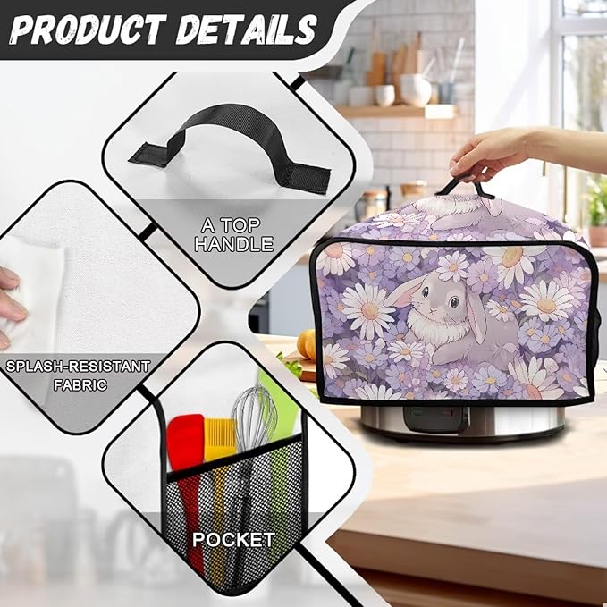 Rabbit 6-8 Qt Slow Cooker Dust Cover Flower Slow Cooker Cover Slow Cooker Cover Compatible with 6-8 qt Slow Cooker Kitchen Living Room Decor for Easter