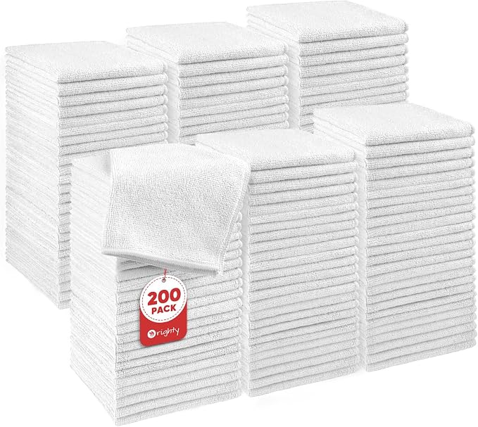 Orighty Washcloths Bulk, 200 Pack Microfiber Face Towels, 12x12 Inch White by AllRightinOrighty