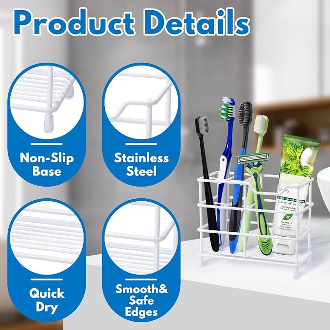 Toothbrush Holders for Bathrooms 304 Stainless Steel Quick Drying White | - Image 7