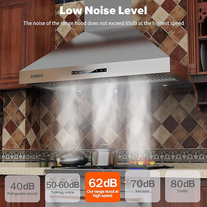 Wall Mount Range Hood 48 Inch 1200 CFM Ultra Powerful Commercial Vent Hood for Large Kitchen with Remote Control, Gesture & Touch Panel, 4 Speeds & Stainless Steel Filters Ducted Kitchen Hoods