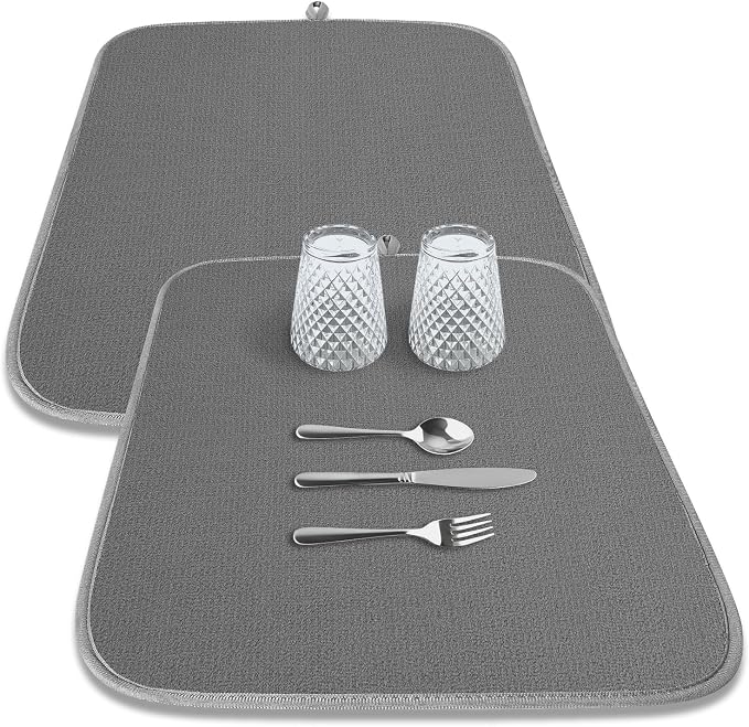 Kitsure 2 Pack Dish Drying Mat for Kitchen Counter, Dark Grey | Microfiber by Kitsure