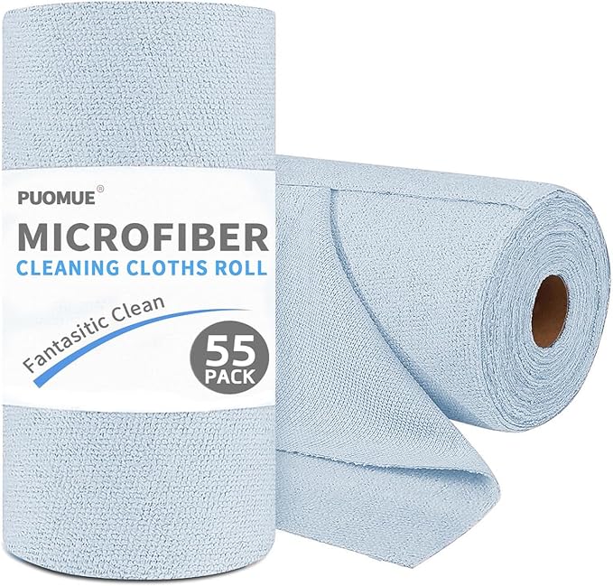 Puomue 55 Pack Microfiber Cleaning Cloth Roll, Tear Away Reusable Towels by Puomue
