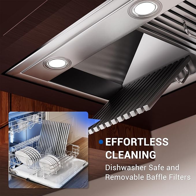 60-inch Range Hood Insert with Inline Remote Blower, CT Copper Tailor 1260CFM Kitchen Vent Hood, 4-Speed Exhaust Fan, 4 LED Lights, 8" Round Ducted,Baffle Filters, in Stainless Steel