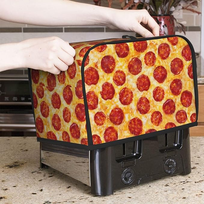 Novelty Food Pepperoni Pizza 2 Slice Toaster Cover, Waterproof Toaster Dust Cover Bread Maker Protective For Small Kitchen Appliance Dining Room Home Table Decor Gifts