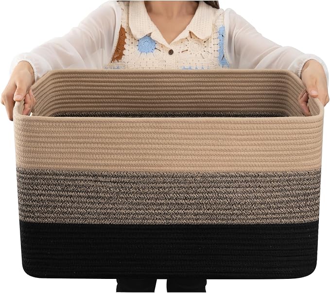 OIAHOMY Blanket Basket Laundry Basket Dog Toy Basket 75L Yellow Black by MasterofSpaceOptimization