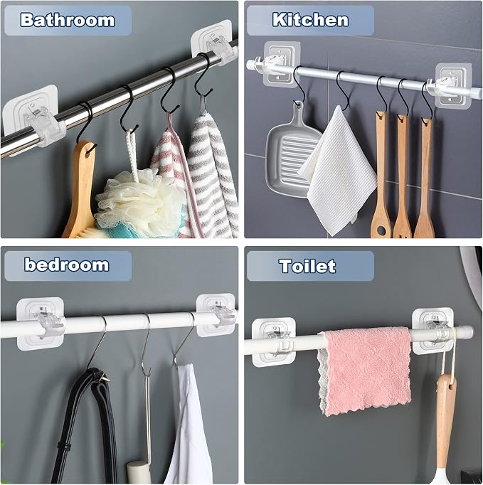 Self Adhesive No Drill Adjustable Curtain Rod Holder Hooks Brackets | Nail Free - Image 4