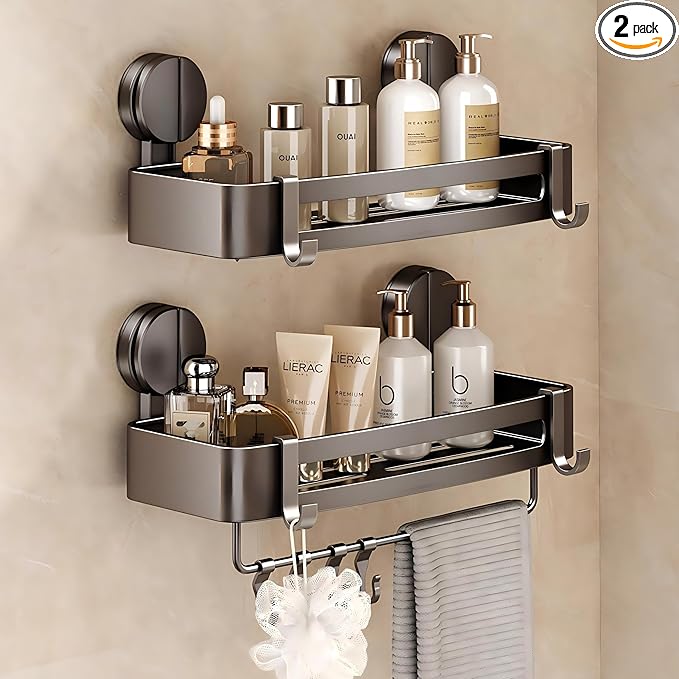 VOLPONE Shower Caddy Suction Cup, 2 Pack Corner Shower Shelves No Drilling by VOLPONE