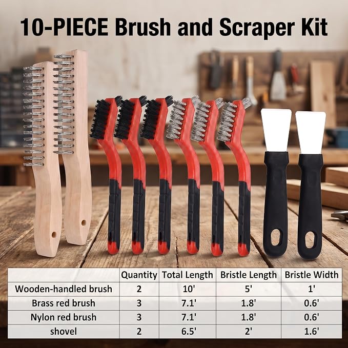 Wire Brush Set for Cleaning, 10-Piece Wire Brush for Rust Paint Removal - Image 6
