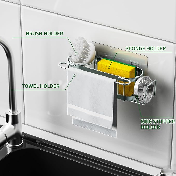 Cisily Kitchen Sink Caddy Sponge Holder in The Sink, Stainless Steel Kitchen - Image 5