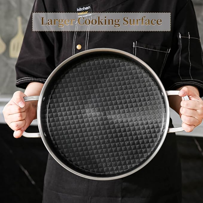 DELARLO Tri-Ply Stainless Steel Braiser Pan with Lid 5 Quart Nonstick Induction Rondeau Cooking Pot 12inch Deep Frying Pan Large Saute Pan Heavy Duty,Dishwasher and Oven Safe to 550℉