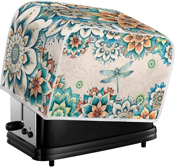 UNICEU Boho Floral Dragonfly 2 Slice Toasters Cover, Reusable Kitchen Accessories Dust-proof Toasters Cover Bread Maker Cover Kitchen Small Appliance Dust Cover