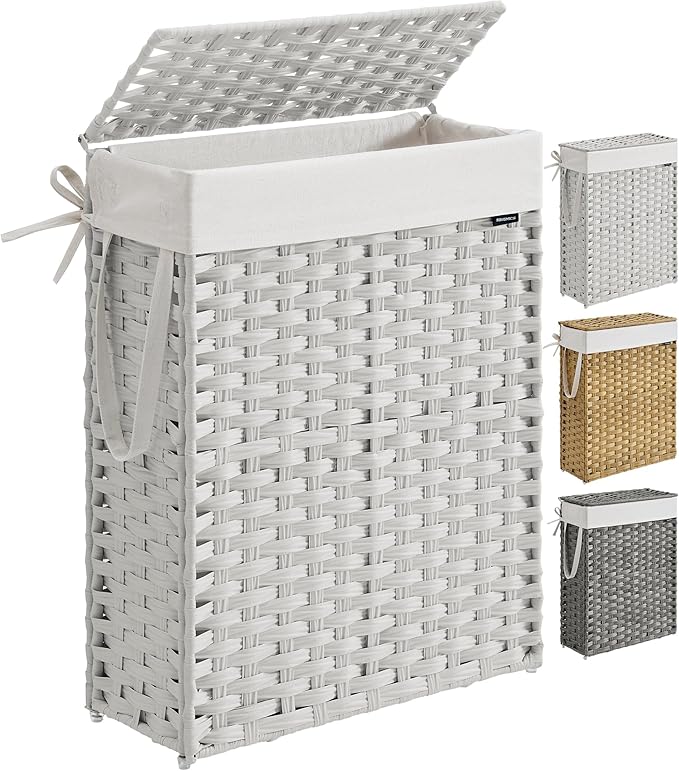 SONGMICS Laundry Hamper with Lid, 14.5 Gal Synthetic Rattan by Unknown