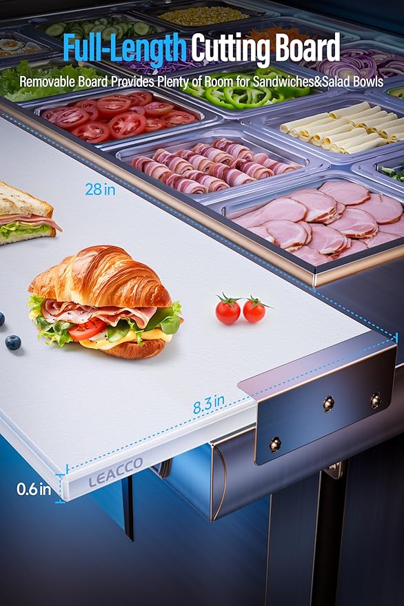 Leacco Refrigerated Sandwich Salad Prep Table, Commercial Workstation Refrigerators with 12 Pans, 28"