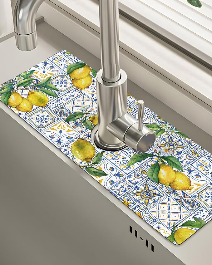 Patterned Sink Faucet Mat Kitchen Splash Guard Super Absorbent Drying Mat by BnhjsdwTablecloth