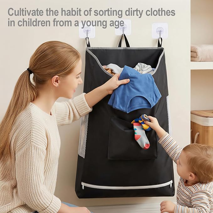 Hanging Laundry Hamper Bag, Extra Large Storage Space, - Image 3