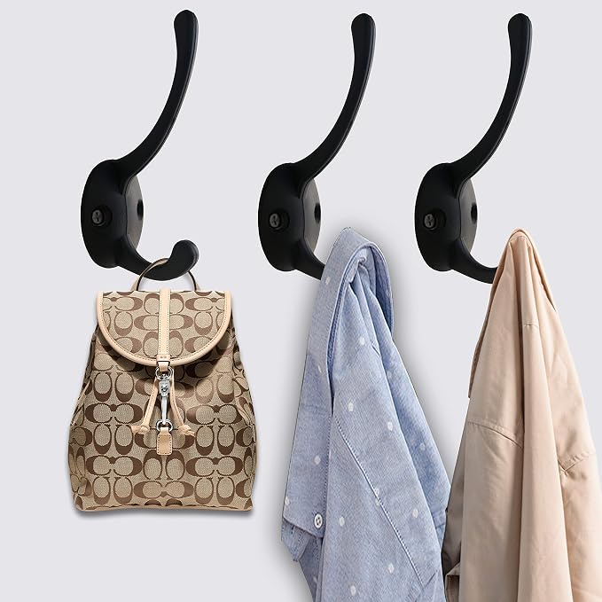 IBosins 12 Pack Black Double Coat Hooks Wall Mounted - Image 6