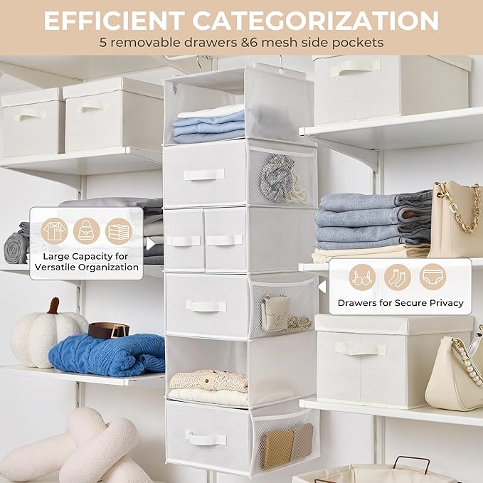 GRANNY SAYS Hanging Closet Organizer, 5 Drawers, 6 Shelves, 6 Pockets | Hanging - Image 6