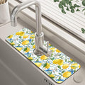 Yellow Lemons and Blue Tiles Sink Faucet Absorbing Mat Splash Guard Behind by Unknown