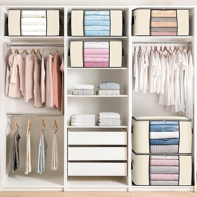 90L Large Storage Bags, 6 Pack Clothes Storage Bins Closet Organizers | - Image 5