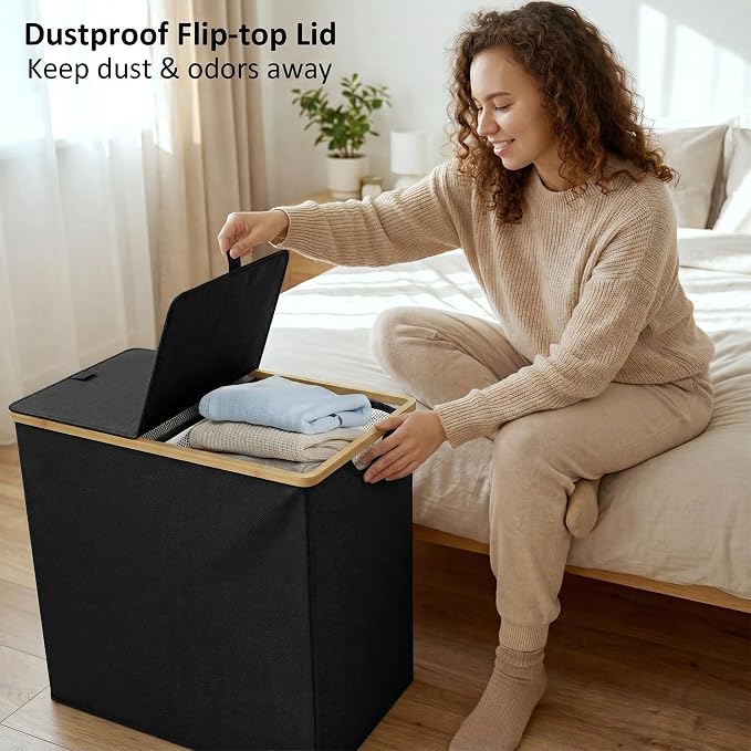 efluky Laundry Hamper with Lid, Double Laundry Basket with 2 Removable Bags - Image 8