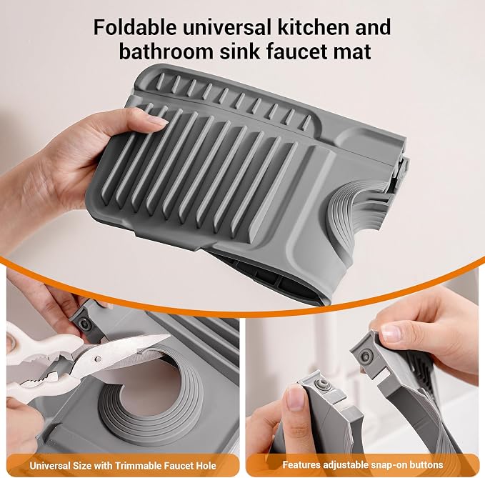 ZJWZLG Faucet Mat for Kitchen Sink, Snap-On Design & 7°slope Fast Drain - Image 6