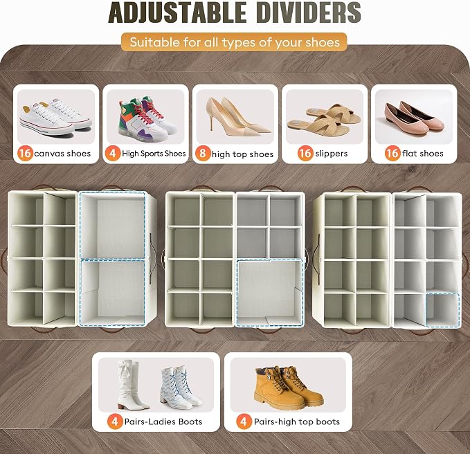 2 Pack Shoe Organizer for Closet, Foldable Shoe Storage - Image 2