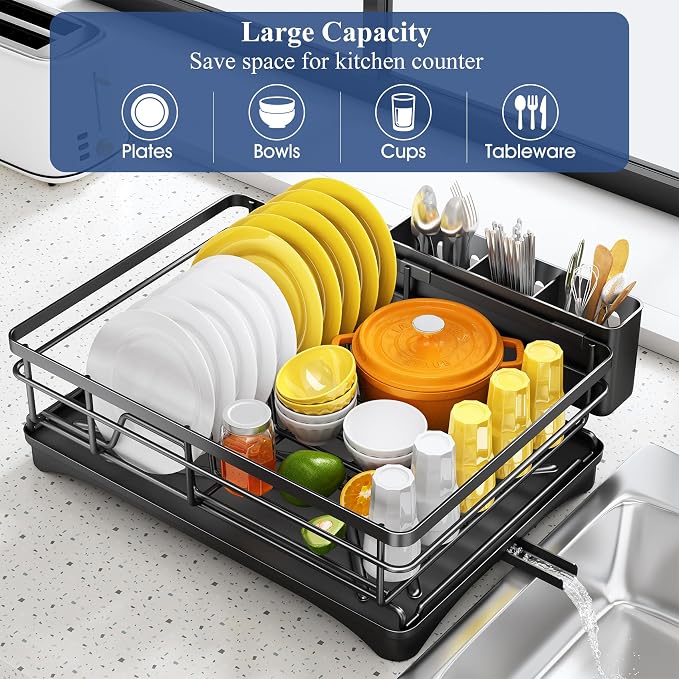 SNTD Dish Drying Rack for Kitchen Counter, 11.8" W x 16.7" L, Large Capacity - Image 2